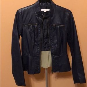 Faux Leather Navy Peplum Jacket